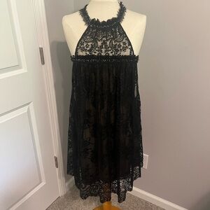 BCBGMaxAzria Black Lace Halter Dress Sz 8